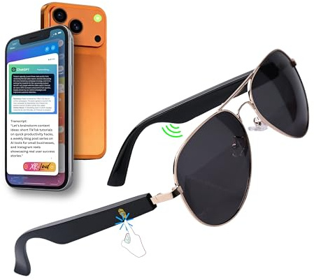 XR Loud Smart Sunglasses with Bluetooth for Men and Women, New Android 5.3 Siri Touch and Voice Assistant with Speakers, 120H SB, Aviator (Dominator Black)