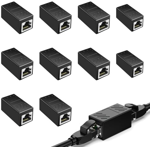 10 Pack RJ45 Coupler, Ethernet Extender Adapter, Female to Female Network Connector for Cat7, Cat6, Cat5e, Cat5 Ethernet Cables, High-Speed 10Gbps, RoHS Compliant, Plug & Play, Durable Shielded Design
