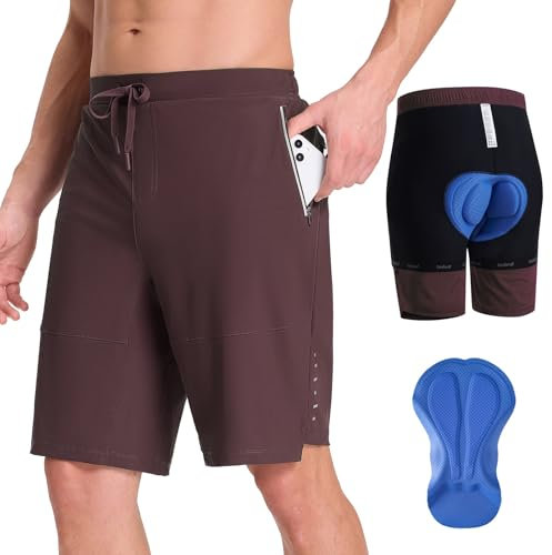 baleaf MTB Radlerhose Herren mit Taschen Sommer Shorts Gepolsterte Radhose 2 in 1 Mountainbike Cycle Sport 9 Inch Dunkelbraun XL