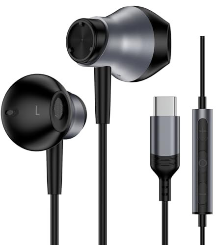 Cuffie USB C Samsung, Auricolari Sportivi Magnetici, Cuffie In-Ear Tipo C con Microfono, Isolamento Acustico, per iPhone 16/15 Pro Max, iPad Pro, Huawei, Samsung S25 S24 S23 S22 S21 A15, Xiaomi