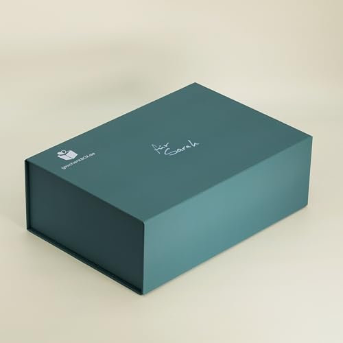 Geschenk-Box mit Deckel | 2er Pack | 37 x 27 x 13 cm | edler, grüner Geschenk-Karton mit Magnet-Verschluss | Perfekt für Geburtstag, Hochzeit, Weihnachten, Geburt | individualisierbar