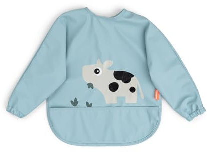 Done by Deer Ärmeltaschen-Lätzchen Tiny farm Blau - OEKO-TEX® zertifiziert - Langärmeliges Lätzchen mit Auffangtäschchen - Zweifach verstellbarer Verschluss