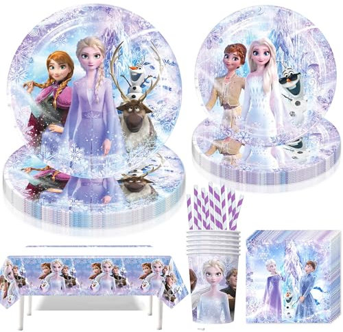 Frozen Geburtstagsdeko,51 Stück Partygeschirr Geburtstag Frozen Partygeschirr Set,Kindergeburtstag Party Tableware Supplies mit Tischdecke Servietten,für Mädchen Eiskönigin Geburtstagsdeko,Party Deko