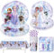 Frozen Geburtstagsdeko,51 Stück Partygeschirr Geburtstag Frozen Partygeschirr Set,Kindergeburtstag Party Tableware Supplies mit Tischdecke Servietten,für Mädchen Eiskönigin Geburtstagsdeko,Party Deko