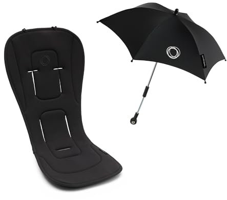 Bugaboo Sommer Accessoire Set: Duo-Komfort Sitzauflage für vier Jahreszeiten und Sonnenschirm+, kompatibel mit allen Bugaboo Modellen, für optimalen Schutz gegen Sonnenstrahlen, Midight Black