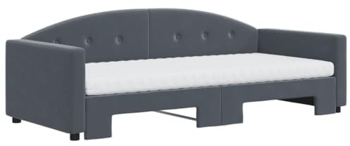 HEFZGDB Tagesbett Ausziehbar mit Matratzen Dunkelgrau 90x200 cm Samt Ehebett Gästebett Einzelbetten Bettrahmen für Herberge Schlafzimmer Gästezimmer Wohnbereich