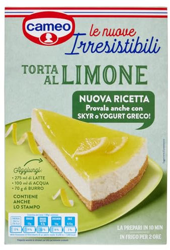Cameo Le Nuove Irresistibili Preparato per Torta al Limone, Torta Fresca Senza Cottura Facile da Preparare, Preparato per Crema, Gelatina, Base Biscotto e Stampo Inclusi nella Confezione, 7 Porzioni