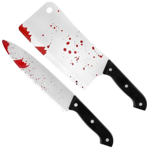 SULOLI Halloween Knife Prop,2PCS Fake Plastic Knife with Blood for Halloween Fancy Dress Prop