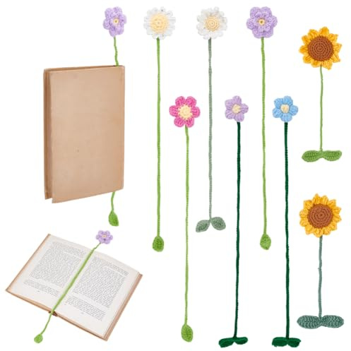 FREEBLOSS 8 Stück Gehäkelte Lesezeichen Mit Blumen Gänseblümchen Lesezeichen Hübsche Handgemachte Lesezeichen Für Buchliebhaber Geschenke Sonnenblumen Lesezeichen