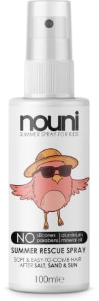 nouni Summer Rescue Spray für Kinder – nach Sonne, Salz & Chlor - Leave-in Conditioner mit Panthenol, Keratin & Seidenprotein – feuchtigkeitsspendend, silikonfrei, vegan, sommerlicher Duft – 100 ml