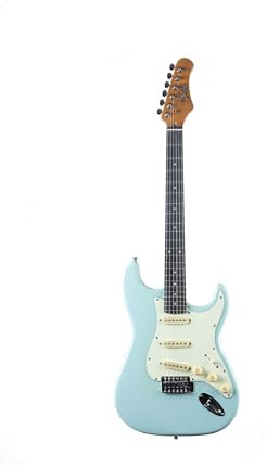 EKO GUITARS - ST‑300 E-Gitarre, Korpus aus Pappel, Ahornhals, Griffbrett aus Eko WPC, 3 Single-Coil Pickups, Tremolo-Brücke, Farbe Daphne Blue