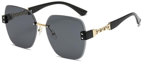 EJDHA Rimless Chain Sunglasses Women UV Protection Oversized Fashion Shades