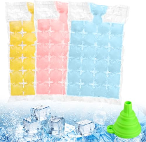 Ice Cube Bags, 2025 New Self-Sealing Ice Bag for Freezing, Disposable Freezer Ice Maker Bags, Ice Cube Tray for Whiskey, Cocktail, Juice, Drinks & Coffee (20)