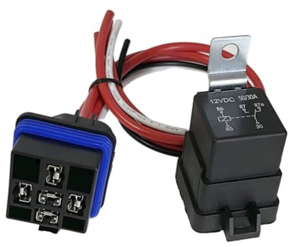 Aputoxz 1 Pack 50A/30A 12V Waterproof Automotive Relay with Harness, 5-Pin Heavy Duty 12 AWG Tinned Copper Wires Relay Kit for Car Truck Marine Boat Fan Light Bar