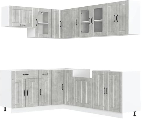 Eleganz 11-TLG. Küchenschrank-Set Lucca Betongrau aus Holzwerkstoff & Glas - Modernes Design für kleine Küchen - Platzsparend & langlebig