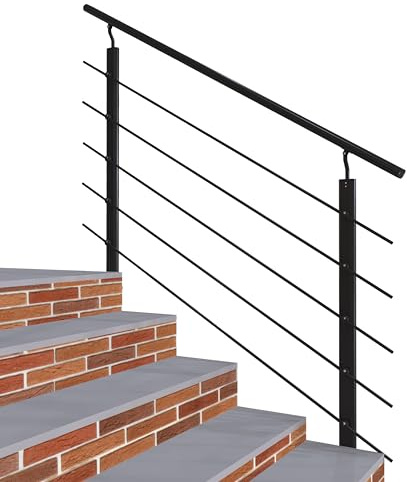Garde-corps 150cm en aluminium Noir - Avec 5 traverses et 1 main courante - Intérieur et extérieur - Rampe d'escalier pose latérale