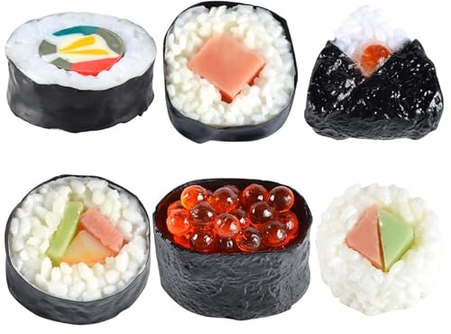 Milisten 6 Stück Künstliche Sushi Modelle Realistische Gefälschte Lebensmittel Requisiten Für Sushi Shop Deko Fotografie Und Party Deko 1.57X1.57X1.38In Kompakt Leicht Tragbar