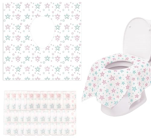 TEBOKHAD Lot De 30 Protege Toilette Jetable, Protege Cuvette Wc Jetable Portables, Emballé Individuellement, Protection Toilette Housses Siège De 60x65cm Pour Toilettes Publiques Et Voyages