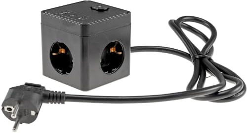Steckdosenwürfel USB PD 20W Schnellladefunktion, 3 Steckdosen, Schwarz | 1,5m Kabel, 3-fach Stromverteiler mit EIN / AUS Schalter, für Büro, Küche, Wohnzimmer
