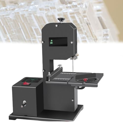 ShaiVrissian Sega a Nastro Elettrica da Banco,Sega a Nastro Professionale,con Piano Metallo Inclinabile 45°,Altezza Taglio 70mm,per Lavorazione Legno,Artigianato E Fai da Te