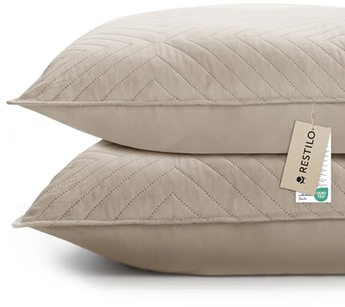 RESTILO Kissenbezug 45x45 cm 2er Set Cappuccino Kissenhülle Dekorative Sofakissen Dekokissen Zierkissenbezug Ultrasonic Steppung weich für Sofa deko ideal für Wohnzimmer Schlafzimmer Softa