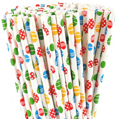 100 Pailles Papier Biodégradables pour Cocktail Anniversaire,Œufs colorés | Pailles en papier biodégradables et compostables, Ø6×200mm. Idéales pour cocktails, bubble tea, mariage et fêtes.