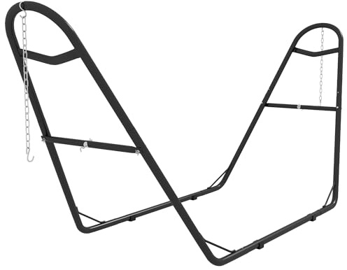 Outsunny Support de Hamac pour 2 Personnes, Cadre de Hamac en Métal Portable et Réglable, Résistante aux Intempéries, pour Hamacs de 2,75 à 4,3m, Capacité de 250 kg, Noir