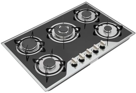 WFIETN - Gaskochfeld 5 Flammen, Gas Kochfeld mit 5 Brennern, LPG/Erdgas Gaskocher für Zuhause Restaurants Kochherd Gasherd Gas-Herdplatte Wok Brenner mit Beschichtetes Glas