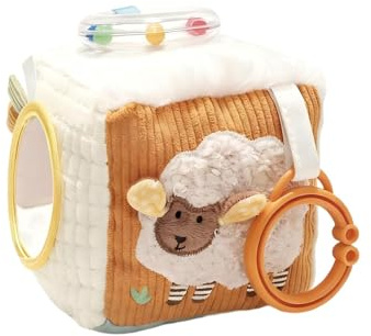 Xiyocadt Baby Activity Cube Spielzeug, Sensorischer Baby Würfel mit Spiegel, Beißring & Rassel, Weiches Montessori Motorikspielzeug für Babys 0-12 Monate, Lernspielzeug für Kinderwagen & Babybett