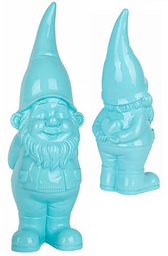 Pommerntraum ®| Sammlerfigur Gartenzwerg Zwerg Zwergenfigur Zwergenskulptur | DesignZwerg Pop-Art Wichtel Troll Terrassendeko Geschenkidee Wohndeko Skulptur Retro Dekofigur (Blau mit Herz auf dem Rücken)