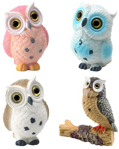 Komergave 4Pcs Miniatur Eulen Figuren, DIY Eule Figur Tischdekoration Dekoration, Cute Eule Garten Deko Für Niedliche Dekorative Eule Skulptur Kunstharz Skulptur, Wohnzimmer