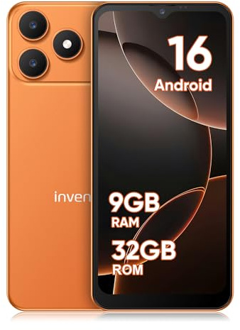 invens Note 15P Smartphone ohne Vertrag, Android 16 Go Handy ohne Vertrag, 6,52 Zoll 4G LTE Smartphone, 9GB RAM (3+6) + 32GB ROM, Dual SIM + TF 256GB, 16MP+5MP Kamera, 3500mAh Akku, USB-C, Orange