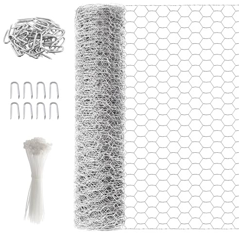 Garden Mile Galvanised Wire Mesh Roll 5m x 0.9m - 25mm Chicken Wire Garden Fencing Poultry Netting, Rabbit Fence, DIY Net with Cable Ties & U-Nails Galvanised Fence Netting Hexagonal Mesh Sheet