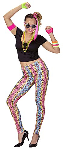 W WIDMANN MILANO Party Fashion - Kostüm 80's Girl, T-Shirt, Leggings, Kette, 80er Jahre Outfit, Disco Fever, Karneval
