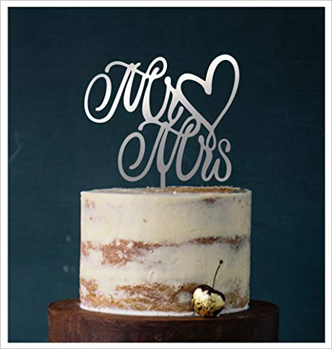 Cake Topper, Mr & Mrs, Tortenstecker, Tortefigur Acryl, Hochzeit Hochzeitstorte Kuchenaufstecker (Silber Spiegel (Einseitig))