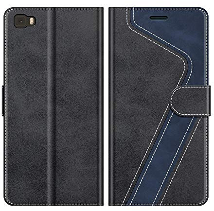 MOBESV Hülle für Huawei P8 Lite 2015 Handyhülle, Lederhülle mit Kartenfach, Klapphülle mit Ständer, Flip Case Handytasche Schutzhülle, Modisch Schwarz