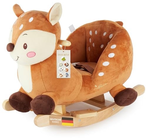Bieco Plüsch Schaukeltier REH Lina, 60 cm | Kinder Schaukelstuhl mit Sicherheitsgurt | Schaukel | Kleinkind | Baby Schaukelwippe ab 9 Monate | Schaukelpferd Holz