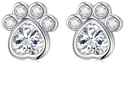 Damen Pfotenabdruck Ohrstecker 925 Sterling Silber Hündchen Katze Katze Ohrringe Mädchen Ohrring Schmuck (Pfote)