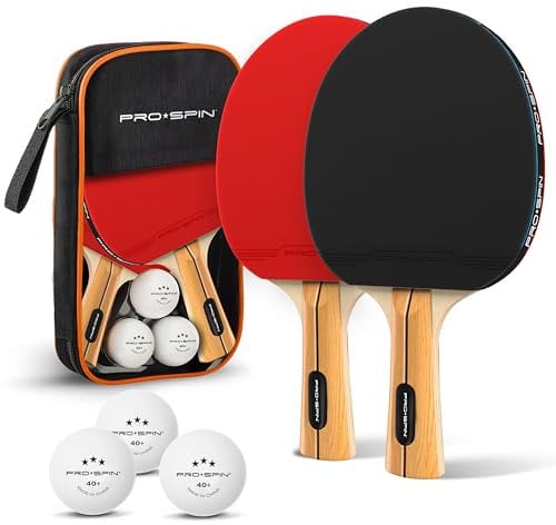 PRO-SPIN Tischtennisschläger – Hochleistungs-Tischtennis 2er-Set | Premium Tischtennisschlaeger, 3-Sterne-Tischtennisbälle, Kompakte Aufbewahrungstasche | Für Drinnen & Draußen