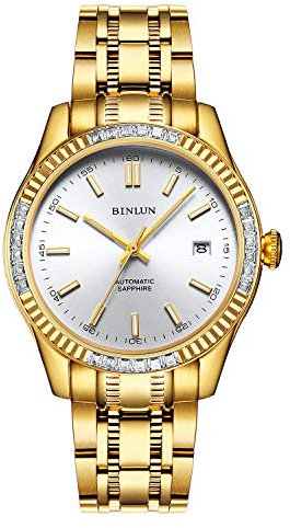 BINLUN Herren Uhren Automatik Mechanische wasserdichte Goldene Herrenuhr 18 Karat Vergoldete Leuchtende Edelstahl Armbanduhren für Männer mit Datum