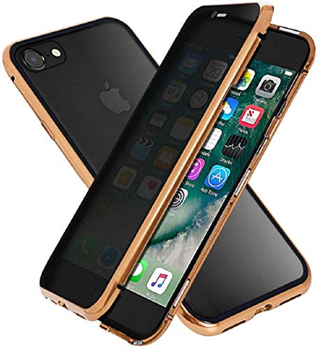 Anti-peep Magnetische Handyhülle für iPhone SE/ iPhone 7/ 8,360 Grad Magnetische Adsorption Metallrahmen Schutzhülle Anti-Spy Gehärtetem Glas Privacy Screen Schutz Case Anti-Spähen Flip Cover,Gold