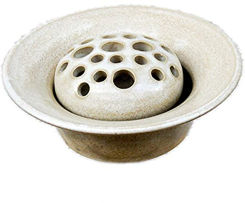 Blumensteckschale beige, 2-teilig, handgetöpfert, 13 cm Durchmesser, Steinzeug