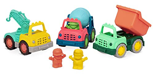 Wonder Wheels 3 Mini LKW, 3 Figuren Betonmischer, Kipplaster, Abschleppwagen – Kinder Spielzeug Outdoor Sandkasten Sandspielzeug – Fahrzeuge ab 1 Jahr