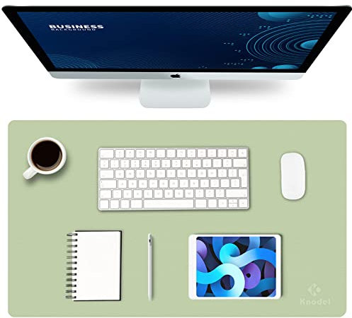 K KNODEL Small Office Leather Desk Mat, Mouse and Keyboard Pad, Computer and Laptop Mat, Desktop Protector and Cover, Writing Pad and Blotter (60x35cm, Light Green)