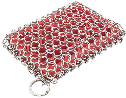 Tobepico Limpiador de hierro fundido, limpiador de acero inoxidable 316 Premium con inserto de silicona para limpieza de sartenes de hierro fundido pre-sazonados utensilios de cocina