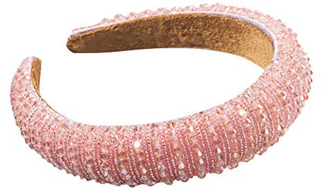 Asudaro Kristall Strass Gepolsterte Stirnbänder Frauen Bejeweled Wide Stirnbänder Haarschmuck Haarreif Kopf Warp Bling Haarbänder für Hochzeit Braut Jubiläumsfeier Rosa