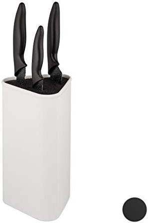 Relaxdays Plastic Knife Block, Empty, Blade Storage with Bristles, Triangular, 22.5 x 13.5 x 12.5 cm, Kitchen, White