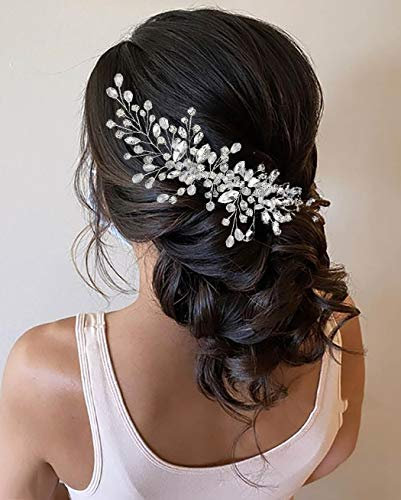 Unicra pettine per capelli da sposa d'argento strass Pezzo di capelli da sposa Accessori per capelli di cristallo per donne e ragazze