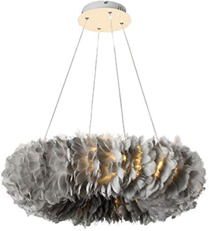 Modernen Nordic E27 Kronleuchter,Feder Runde Lampenschirm Deckenleuchte,Warm Romantische Bei Lichtern,Wohnzimmer Esszimmer Schlafzimmer-Grau 40cm