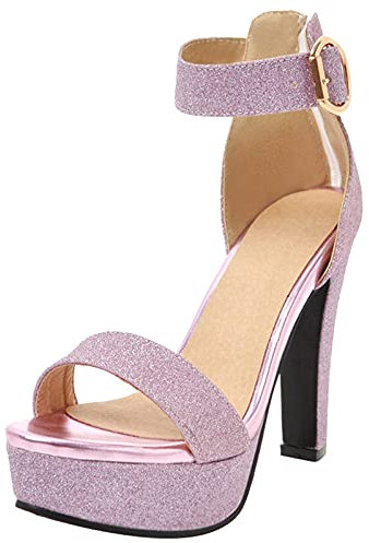 MJIASIAWA Bride Sposa Con Cinturino Alla Caviglia Brillantini Eleganti Plateau Tacco Alto Sandali Donna Estate Serata Vestito Scarpe Zip Viola Numero 33 EU